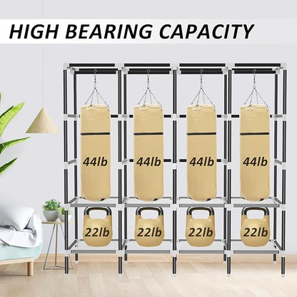 LOKEME Wardrobe Closet,Portable Closet for Bedroom Steel Pipe Diameter 19mm Strong and Sturdy Coffee Colored Portable Closets for Hanging Clothes with 3 Hanging rods, 6 Storage Shelves and Side Pocket
