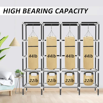 LOKEME Wardrobe Closet,Portable Closet for Bedroom Steel Pipe Diameter 19mm Strong and Sturdy Beige Portable Closets for Hanging Clothes with 3 Hanging rods, 6 Storage Shelves and Side Pocket
