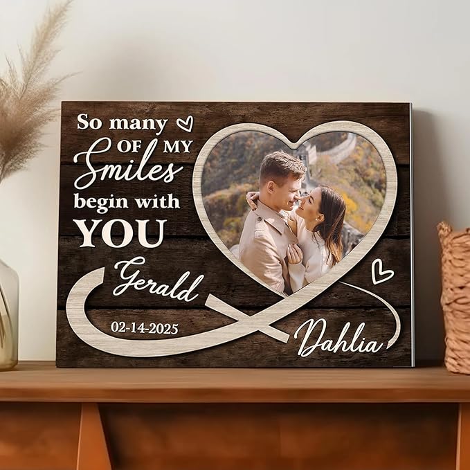 Love Signal Personalized Couple Canvas Wall Art Unique Custom Valentines Day, Anniversary, Wedding, Birthday Gift for Couples, Husband, Wife, Custom Name and Photo Wall Decor for Bedroom
