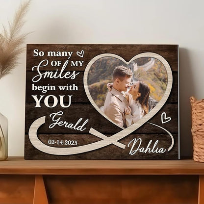 Love Signal Personalized Couple Canvas Wall Art Unique Custom Valentines Day, Anniversary, Wedding, Birthday Gift for Couples, Husband, Wife, Custom Name and Photo Wall Decor for Bedroom