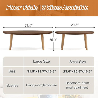 Coffee Table Low Table with Solid Wood Legs, 31.5x19.7" Large Coffee Table Side Table, Floor Table Desk for Sitting on The Floor, Living Room Furniture for Office Apartment Home, Pebble-Walnut