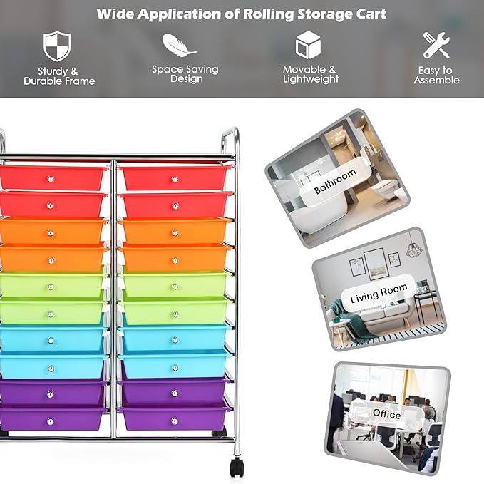 GOFLAME 20-Drawer Rolling Storage Cart, Multifunctional Art Craft Organizer Cart, Mobile Utility Storage Cart with Removable Drawers & Lockable Wheels, Craft Cart for Home Office School, Multicolored
