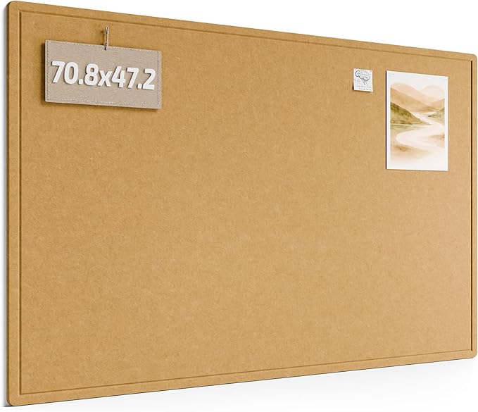 Fluxynara Large Bulletin Board, 70.8" x 47.2"Cork Board Alternative with 48 Safe Removable Adhesive Tabs, Foldable Felt Pin Board for Home Office, Classroom, Bedroom,Entryway for Walls— Mustard Yellow