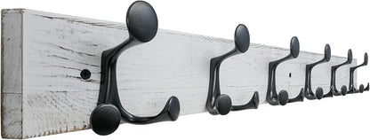 SKOLOO 36-Inch Wood Coat Rack Wall Mount with 6 Triple Hooks - Ideal for Family Entrances, Classrooms, and Pet Supplies Storage - Distressed White Wash