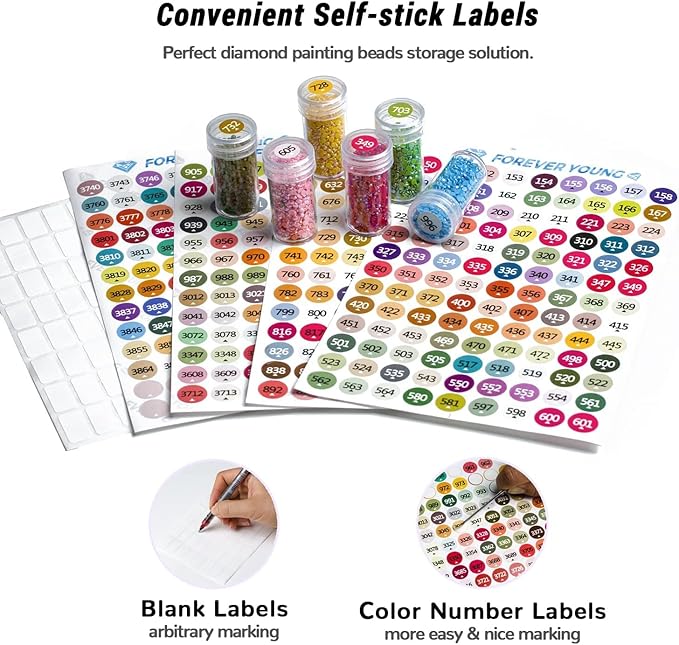 forever young Diamond Painting Storage Containers, 1 Pack 60 Grids Bead Organizer and Diamond Painting Labels, Bead Organizers and Storage for Diamond Art Accessories, Diamond Bead Storage