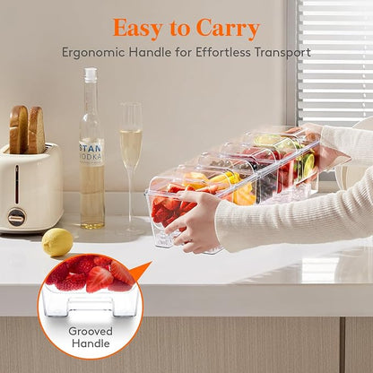 Lifewit 2 Pcs Ice Chilled Condiment Caddy with 5x 20 oz Containers, Condiment Server with Separate Lid, Serving Tray Platter with Removable Dishes for Bar, Fruit, Salad, Taco, Party Garnish