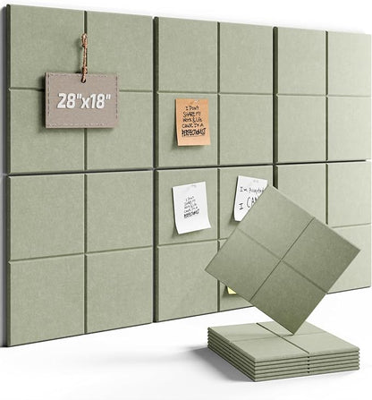 Fluxynara Felt Bulletin Board Tiles -28"x18" Cork Board Alternative for Office Decor, Push Pin Board Wall Organizer 6-Pack - Sage