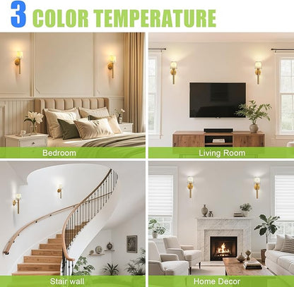 Magnetic & Detachable Wireless Wall Sconces (Gold) - 5200mAh Rechargeable Battery Bar for Staircase, Bedroom, Lounge