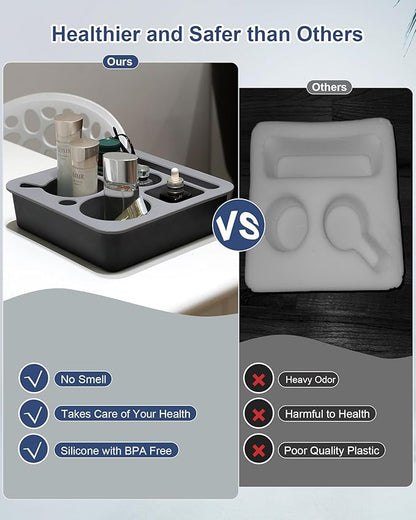 Couch Cup Holder Tray, Bonfixe Stable Couch Caddy for Bed and Sofa, Upgraded Capacity Health-Friendly Silicone Anti-Spill Drink Holder Organizer for Snacks Beverage (Black-White)