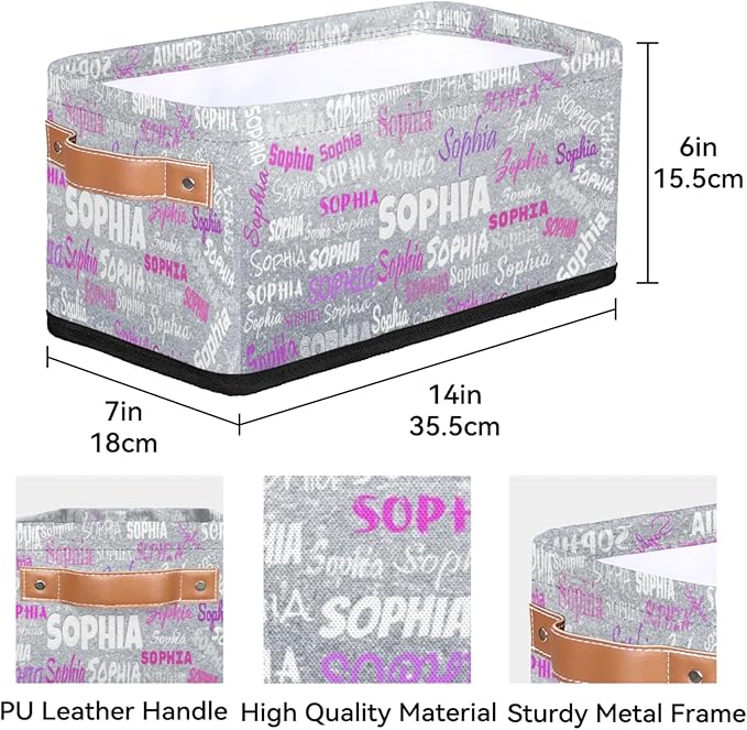 Custom Storage Baskets for Decor with Name, Small Organizer Collapsible Storage Bin with Leather Handle, Toilet Tank, Towel Storage, Entryway, Silver Glittering Sparkly Bling