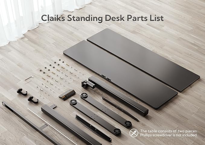 Claiks Electric Standing Desk, Adjustable Height Stand up Desk, 63x24 Inches Sit Stand Home Office Desk with Splice Board, Black Frame/Black Top