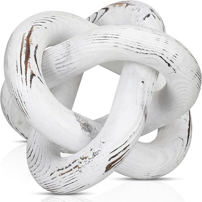 3 Link Wood Knot Decor Rustic Home Décor Accents Hand Carved Coffee Table Decoration, Boho Chain Link Decoration, Modern Shelf, Rustic Objects for Home Living Room Bedroom(Retro White)