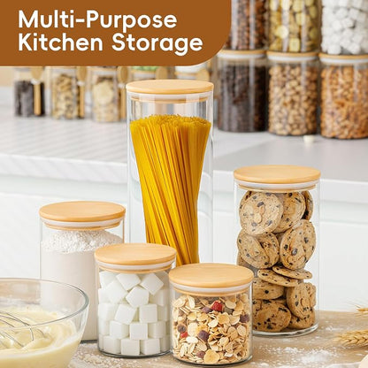 Airtight Glass Food Storage Containers with Lids,5-Pack Pantry Storage Canisters Set,19/26/33/45/68 Ounces Kitchen Jars for Flour,Sugar,Salt,Coffee Beans,Cereal,Spice,Creamer & Overnight Oats
