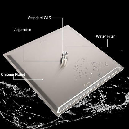 HarJue Shower Head with Extension Arm, High Pressure Square with ShowerArm, Stainless Steel Rainfall-Waterfall Full Body Coverage (16'' Shower with 20'' Arm, Brushed Nickel)
