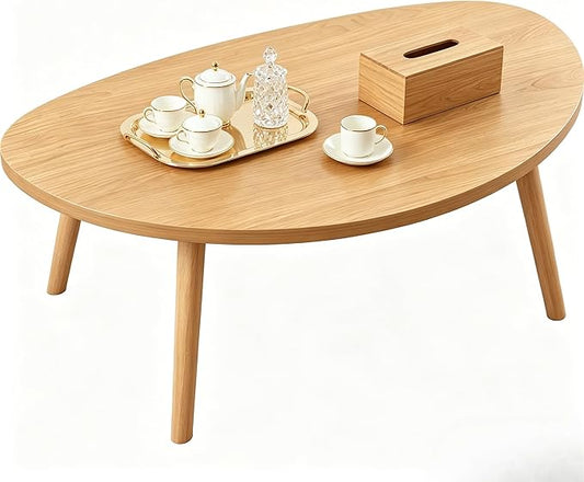 Coffee Table Low Table with Solid Wood Legs, 31.5x19.7 Large Coffee Table Side Table, Floor Table Desk for Sitting on The Floor, Living Room Furniture for Office Apartment Home, Pebble-Natural