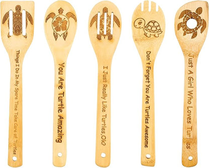 5PCS Turtle Wooden Cooking Spoons Sea Turtle Gifts Turtle Decor Turtle Gifts for Women Turtle Kitchen Decor Gifts for Turtle Lovers Housewarming Wedding Cooking Bamboo Cooking Spoons for Everyday Use