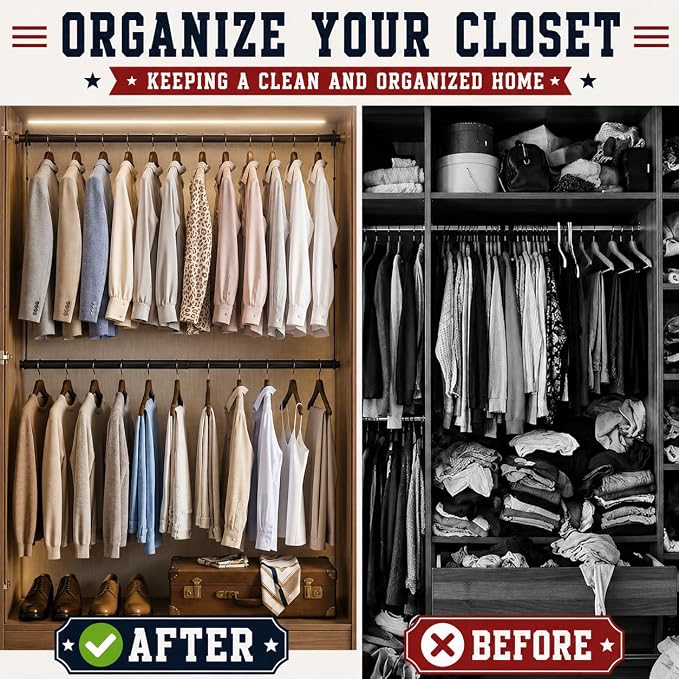 OPKING Double Hanging Closet Rod Extenders Adjustable Width & Height Space-Saving, Black