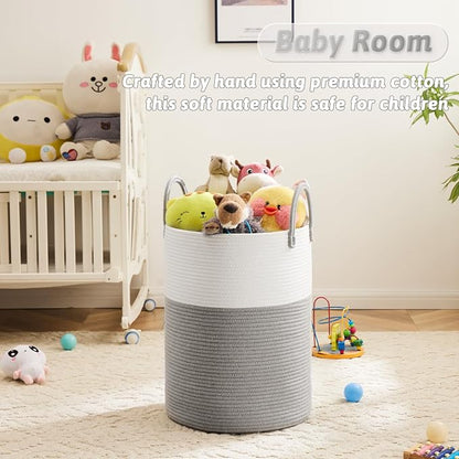Artfeel Laundry Basket,Woven Cotton Rope Laundry Hamper,100L for Decorative Storage of Dirty Clothes,Toys and Blankets in Bathroom,Baby Room and Living Room