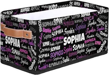 Custom Name Storage Basket, Personalized Small Storage Basket with Handles for Organizing Women Cosmetics Kids Toys Office Closet Shelf Baskets, Black with Colorful Names