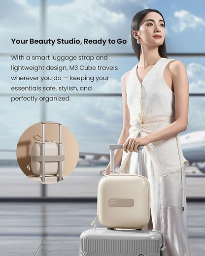 AMIRO M3 Cube Makeup Bag with Lighted Mirror, Stepless Brightness & 3 Color Modes, MagSafe Magnetic Mirror, Portable Travel Organizer with 1100lux Lighting, 4.5L Storage, Waterproof, 10 inches, White