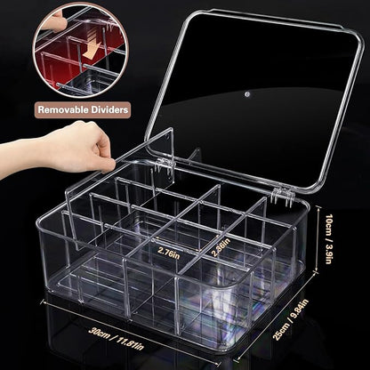 DILIBRA Socks Underwear Drawer Organizer for Closet, 16 Compartment Removable Divided Plastic Clear Sock Storage Box with Lid, Underwear Storage Tie Organizer Box for Bra Socks Ties Scarf Tea Bag