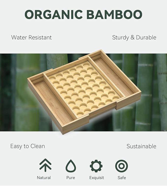 for Nespresso Original Capsules - Expandable Bamboo Coffee Pod Storage for Counter Drawer Insert - 48 Capsules & Tea Bags Organizer (Expands from 11.6" to 18")