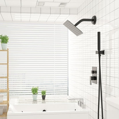 BESy 8 Inch Rain Shower Head, 8" Square Rainfall & High Pressure Stainless Steel Bath Showerhead, 1/16" Ultra Thin, Waterfall Full Body Coverage with Silicone Nozzle, Matte Black Finish