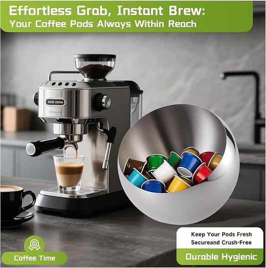 Large Capacity Coffee Pod Holder – Stainless Steel Pod Organizer and Holder | Stylish Coffee Bar Accessories & Countertop Storage (Silver, M)