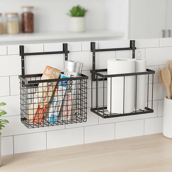 2 Pack Aluminum Foil and Plastic Wrap Organizer, Height Adjustable Kitchen Cabinet Door Organizer, Pantry Organizers, Wall Mounted Wrapping Paper Holder for Sandwich, Freezer, Ziplock Bag