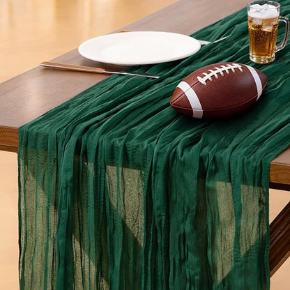Socomi Emerald Green Cheesecloth Table Runner Valentine's Day Boho Rustic Gauze 120 inch 10FT Cheese Cloth Runner for Wedding Party Baby Shower Birthday Home Decor Holiday Decorations