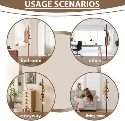 Solid Wooden Coat Rack Stand, Coat Racks Freestanding with 7 Hooks, Natural Birch Wood Coat stands with Sturdy Round Base, Tree Coat Hanger Standing for Entryway Bedroom Office (Cactus Design)