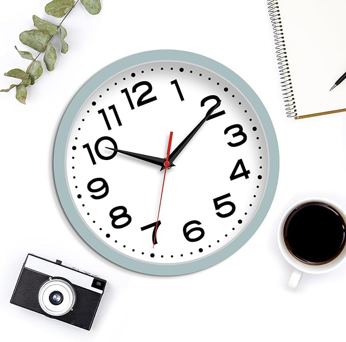Roymnie Wall Clock Silent Non-Ticking Modern Clock Battery Operated 12 Inch Small Classic Analog Decorative for Kitchen, Bathroom, Office, Bedroom, Home(Blue Gray)