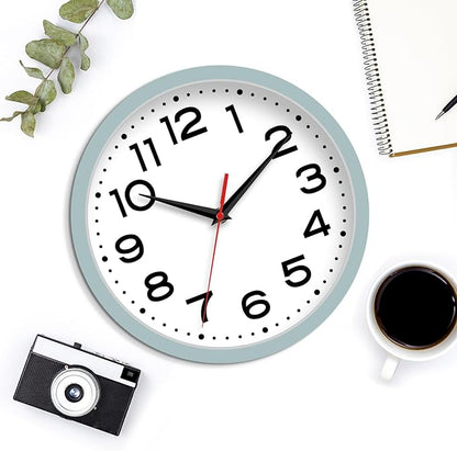 Wall Clock Silent Non-Ticking Modern Clock Battery Operated10 Inch Small Classic Analog Decorative for Kitchen, Bathroom, Office, Bedroom, Home(Blue Gray)