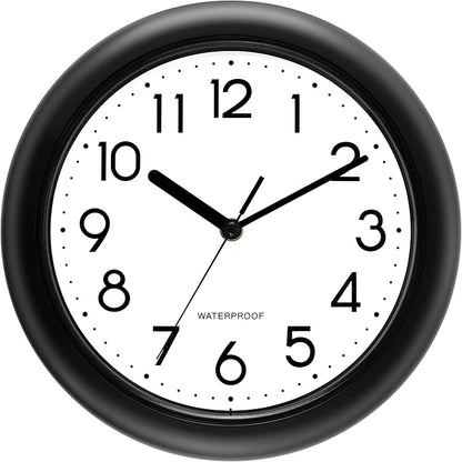 Caysie 10 Inch Sealed Indoor Outdoor Clock Waterproof, Silent Battery Operated Weatherproof Wall Clocks for Pool Patio Outside Home (Black)