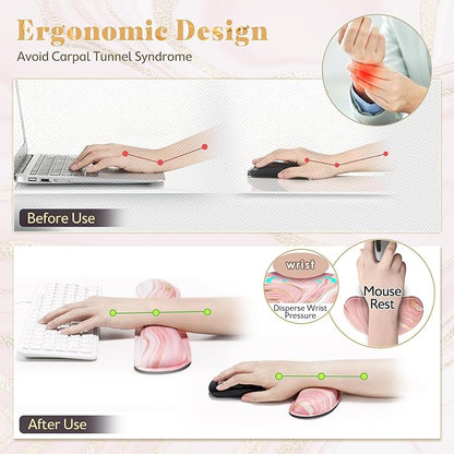 Gimars Upgrade Enlarge Gel Memory Foam Set Keyboard Wrist Rest Pad, Comfortable Ergonomic Design for Easy Typing Pain Relief, Firm Mouse Wrist Cushion Support for Office, Computer, Laptop, Mac