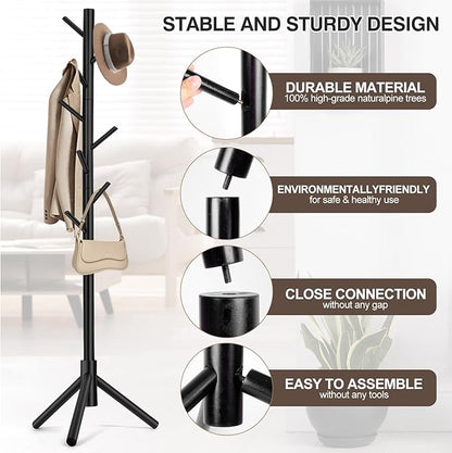 WANGMUXIA 2 PCS Coat Rack, Freestanding Coat Rack with 8 Hooks and 3 Adjustable Size Tree Coat Racks for Bedroom, Hallway, Entrance, Office, for Hats, Coats, Scarves, Handbags
