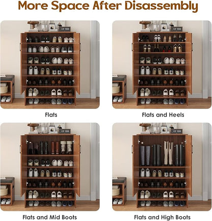 Soohow Shoe Cabinet with Doors, 7 Tier 28 Pairs Shoe Cabinet Storage for Entryway, Hidden Narrow Shoe Cabinets with Adjustable Shelves for Hallway, Living Room