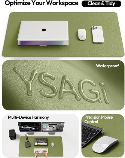 YSAGi Leather Desk Protector, Office Mat, Large Mouse Mat, Non-Slip PU Leather Blotter, Laptop Desk Pad, Waterproof Writing Pad for Office and Home (Green, 23.6" x 13.8")