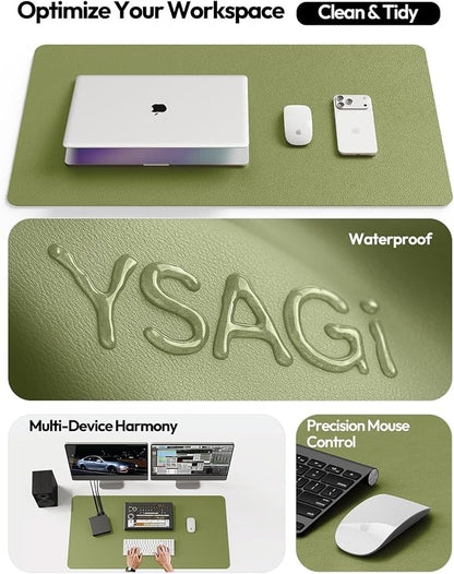 YSAGi Leather Desk Protector, Office Mat, Large Mouse Mat, Non-Slip PU Leather Blotter, Laptop Desk, Waterproof Writing Pad for Office and Home (Green, 47.2" x 23.6")