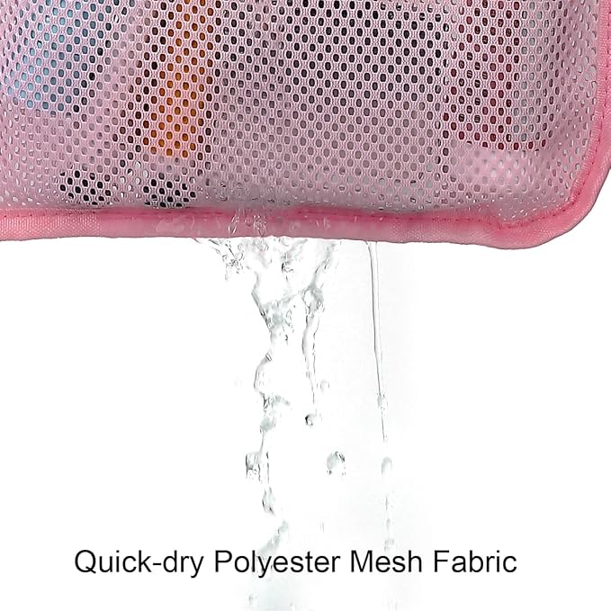 GYEUKHAM Mesh Shower Caddy Hanging Organizer with 7 Pockets and Hooks, Portable Quick Dry Bathroom Storage for College Dorm, Cruise, RV, Gym, Travel Toiletry Bag, Pink, 1 Pack