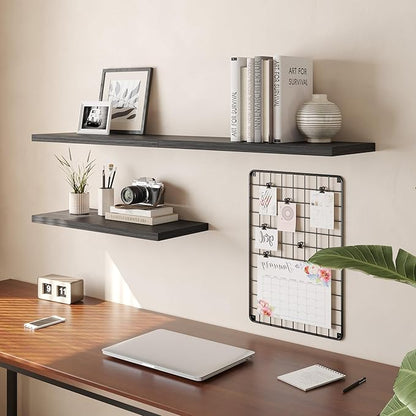 JPND Wall Shelf Set of 2,Dark Wood Floating Shelves 24 in W x 10 in D x 1 in H, Wooden Floating Wall Shelf with Invisible Brackets for Living Room/Bedroom/Bathroom/Kitchen Storage and Decor