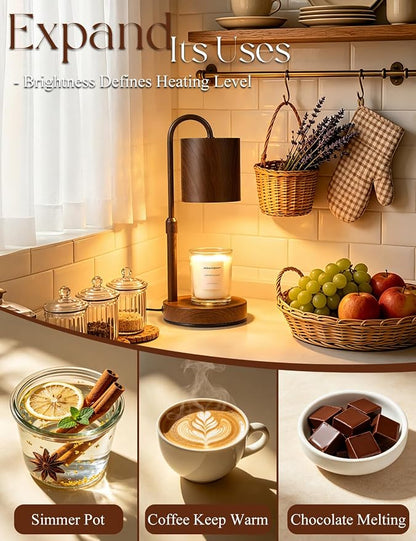 Briever Dimmable Candle Warmer Lamp with Timer, Height Adjustable Electric Candle Wax Warmer, Birthday Gifts for Women Mom, House Warming Gifts New Home Decor, Solid Wood Base, Walnut Wood Grain