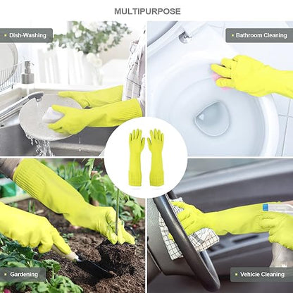 DABOGOSA Mamison 2 Pairs Reusable Waterproof Household Dishwashing Cleaning Rubber Gloves, Non-Slip Kitchen Glove (Green, Medium (Pack of 2))
