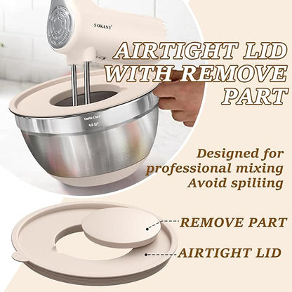 Umite Chef Mixing Bowls with Airtight Lids Set, 8PCS Stainless Steel Nesting Bowls with Grater Attachments, Non-Slip Bottoms, 5, 4, 3.5, 2, 1.5QT for Mixing & Serving