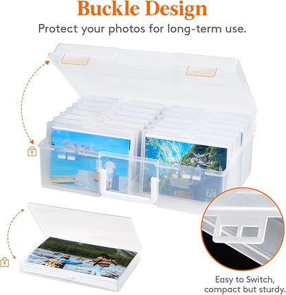 Lifewit 4x6 Photo Storage Box, 14 pcs Inner Photo Case with Lids, Clear Photo Organizers with 1 Sheet Label Sticker, Plastic Craft Storage Box for Seeds Sticker Cards Pictures Stamps Office Supplies