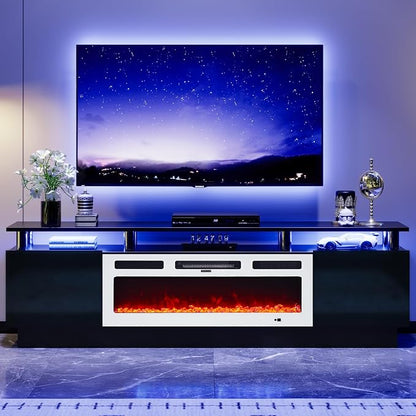70" TV Stand for Living Room, Modern Entertainment Center & Media Console, Fits TVs up to 80", Storage Cabinet with Shelves, 36" Electric Fireplace with LED Flame