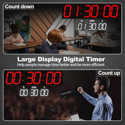 CHKOSDA 28.4''Large Digital Wall Clock,Automic Digital Clock with Alarm,Clendar and Termperature,Auto Time Sync with Easy Operation, Big Timer with Countdown and Countup (Red)