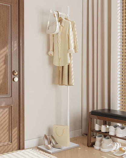 Yawinhe Metal Coat Rack, Coat Tree with Rock Base,L Shaped Freestanding Hall Tree, Clothes Hanger Stand Suitable for Bedroom, Hallway, Entrance,68.5 Inches High,White,USMJ101W
