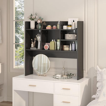 Desk Hutch with 6 Shelves, Desktop Bookshelf Organizer & Hutch Top for Desk, Over Desk Storage Shelf for Office, Home, Dorm | Space-Saving Design (Black)