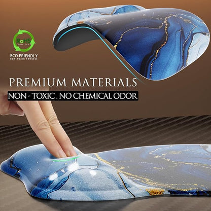 MROCO Ergonomic Mouse Pad with Gel Wrist Rest, 9.4 x 8.1 in, Blue Marble | Ergonomic Shape Design, Multiple Pattern Options, Gel Wrist Comfort, Smooth Lycra Surface, Non-Slip PU Base